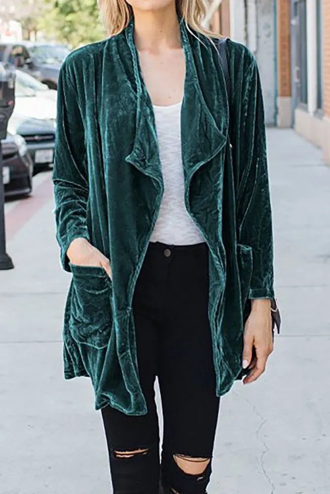 Winter Outfits Plain Lapel Collar Open Velvet Cardigans