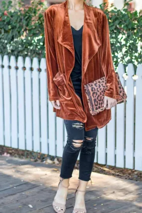 Winter Outfits Plain Lapel Collar Open Velvet Cardigans