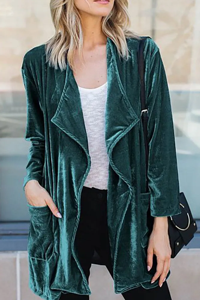 Winter Outfits Plain Lapel Collar Open Velvet Cardigans