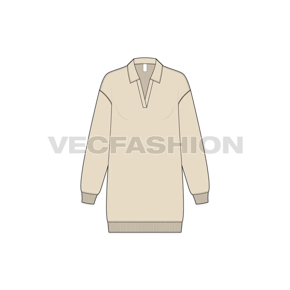 Women's Long Sweatshirt with Open Collar