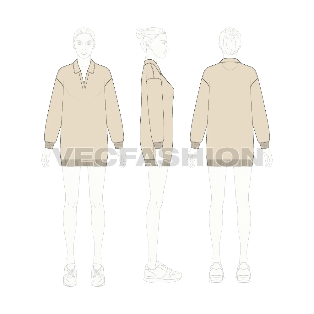 Women's Long Sweatshirt with Open Collar