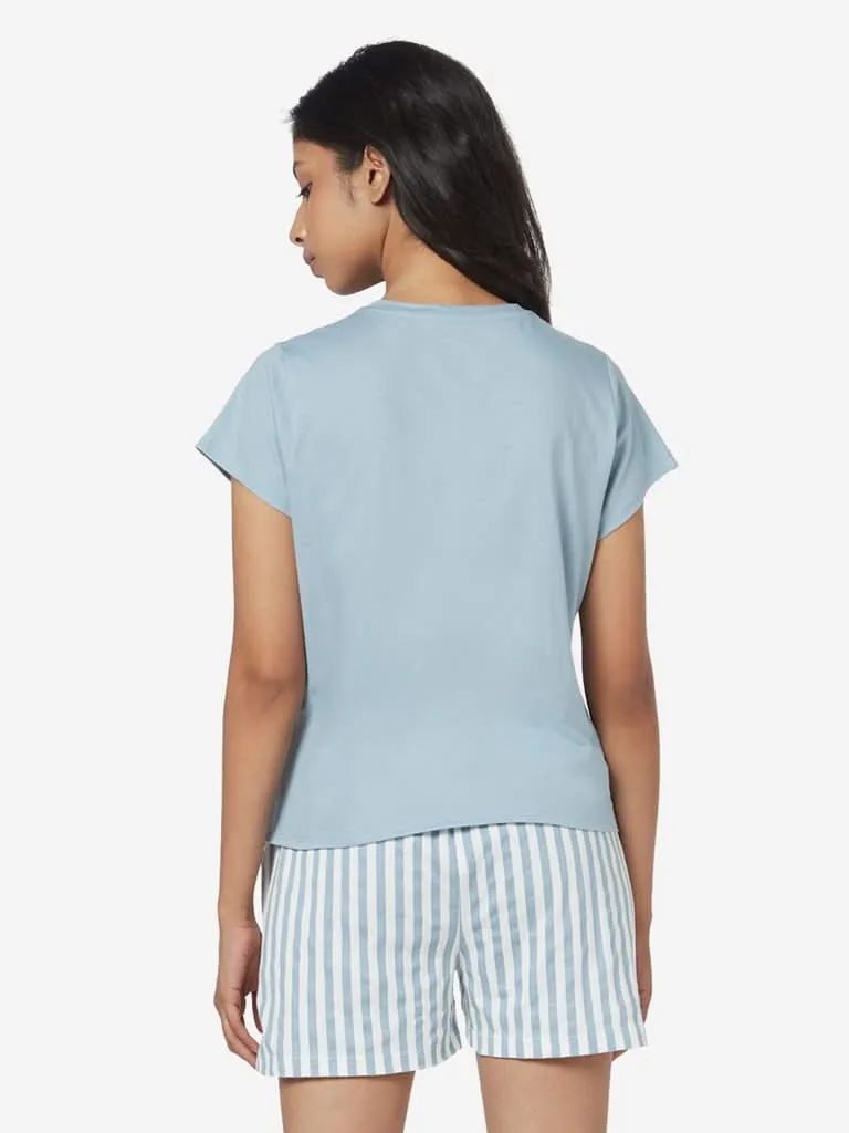 Wunderlove Blue Tie-Up Detailed T-Shirt