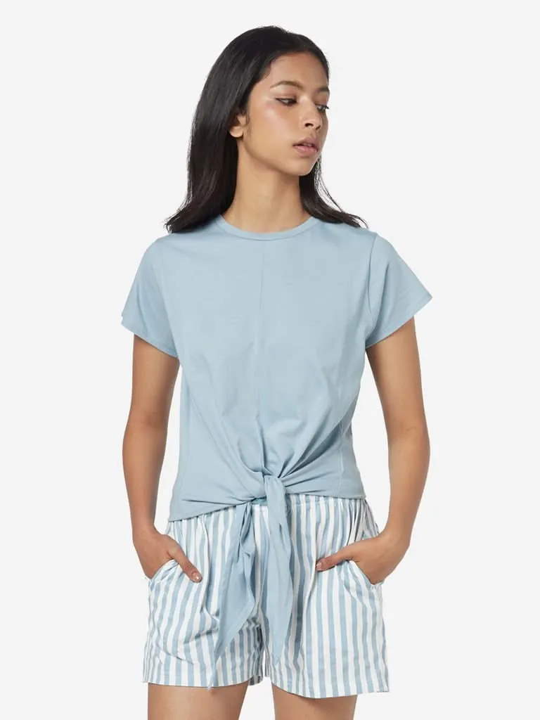 Wunderlove Blue Tie-Up Detailed T-Shirt