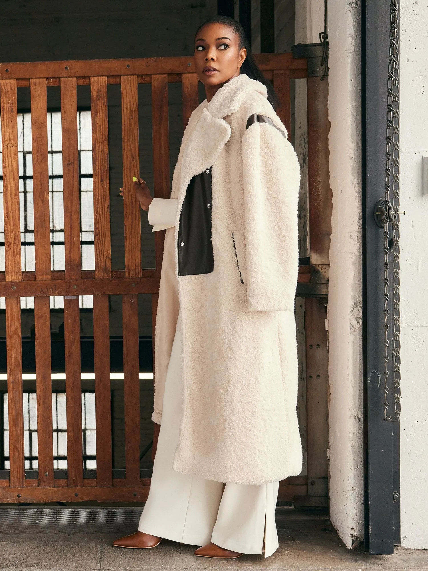 Xolani Faux-Leather Patch Sherpa Jacket