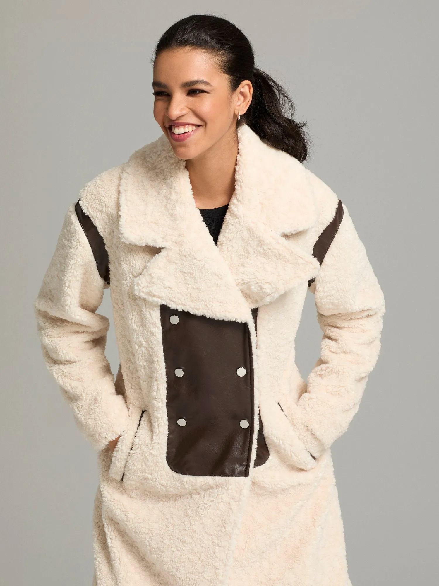 Xolani Faux-Leather Patch Sherpa Jacket