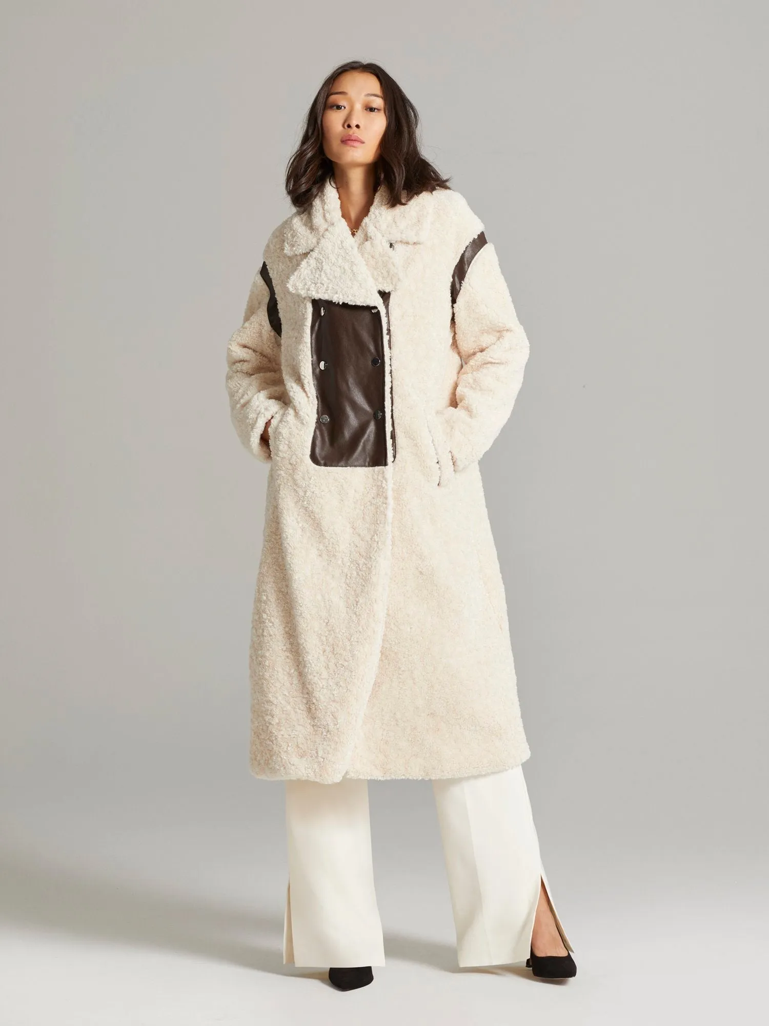 Xolani Faux-Leather Patch Sherpa Jacket