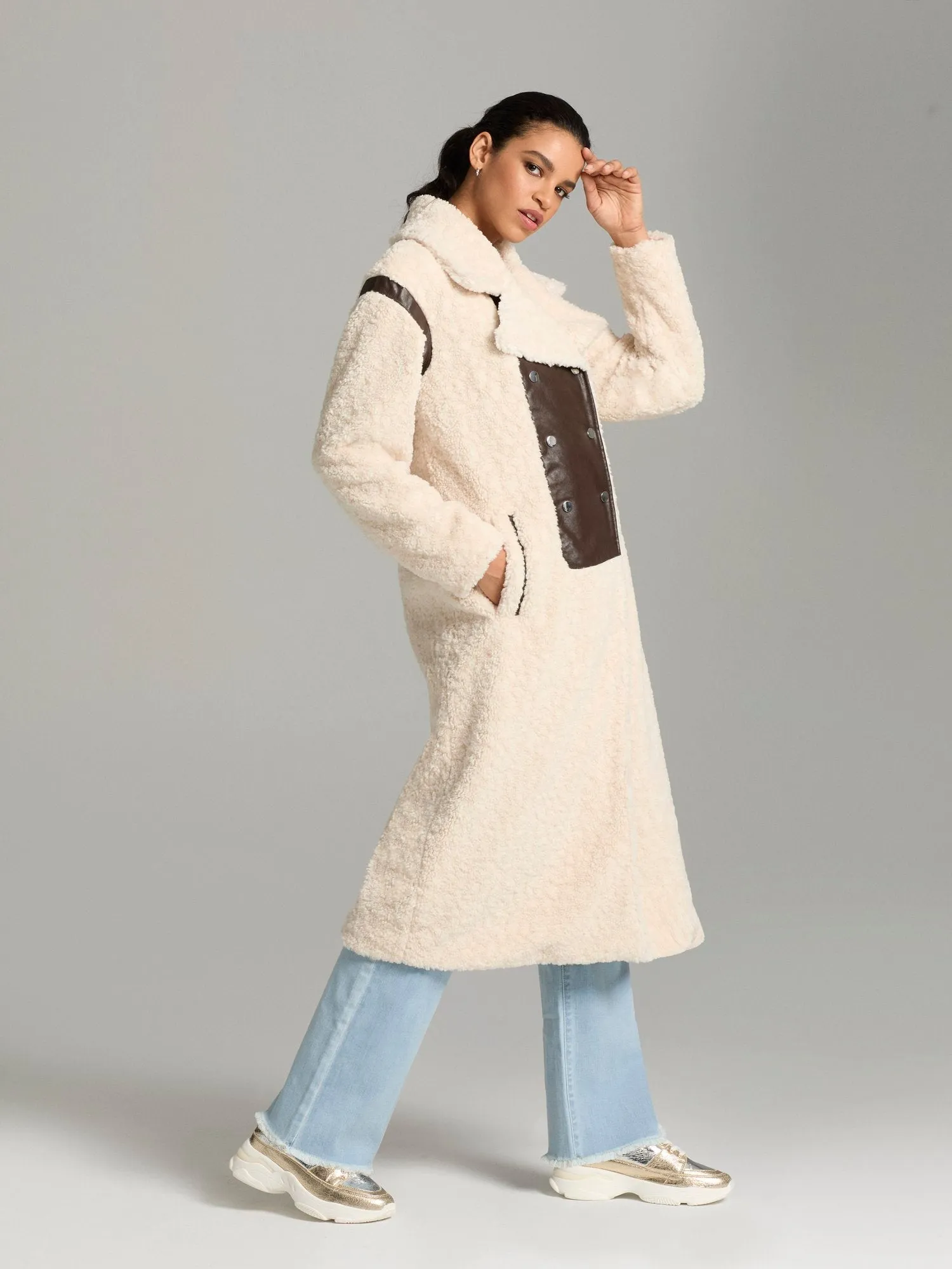 Xolani Faux-Leather Patch Sherpa Jacket