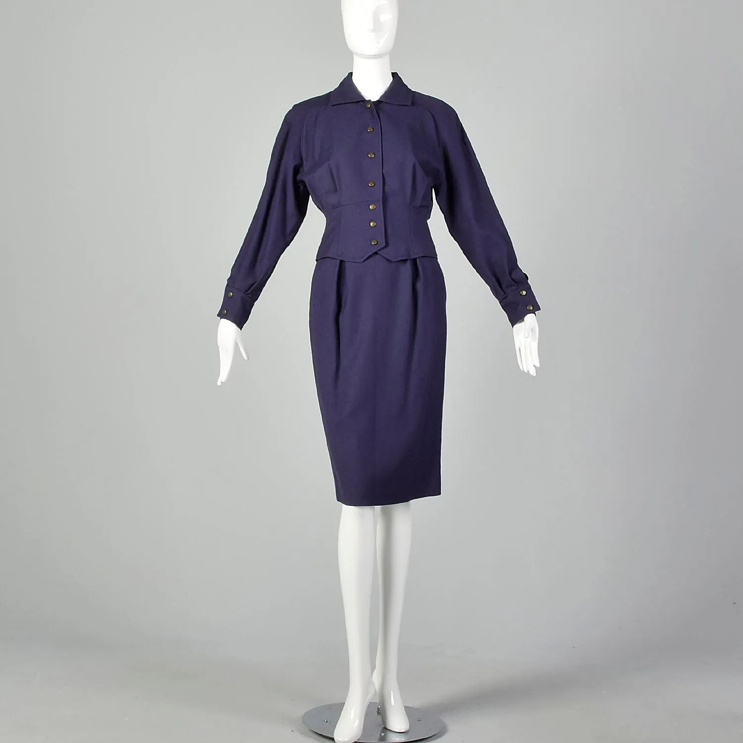 XS Guy Laroche 1980s Plumb Purple Skirt Suit