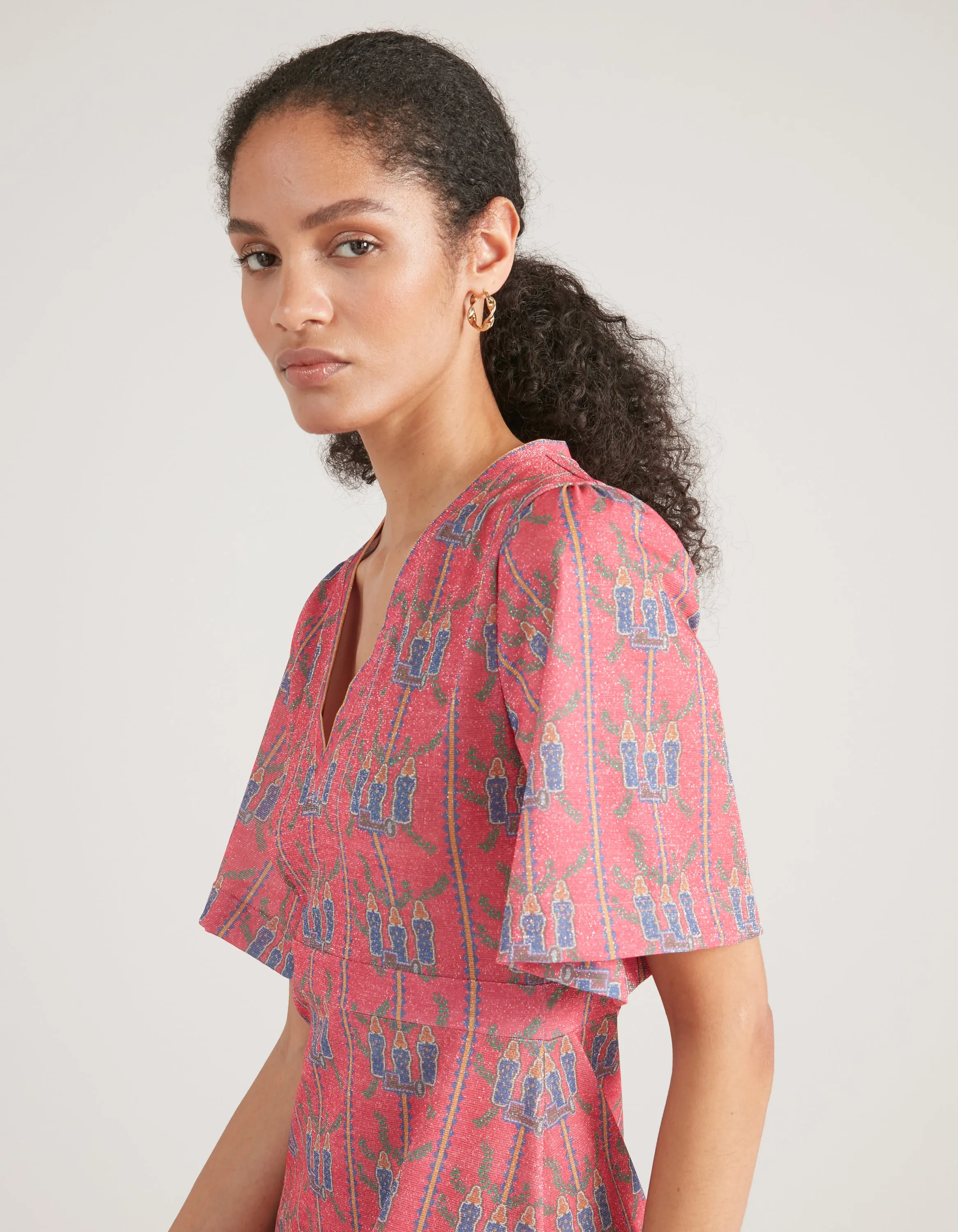 Zuri Fuchsia Three Ladies Lurex Dress